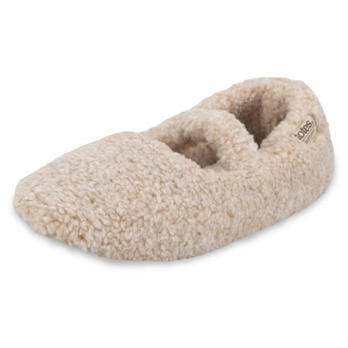 Isotoner® Ladies Borg Mary Jane Ballet Slipper Oat Extra Image 2